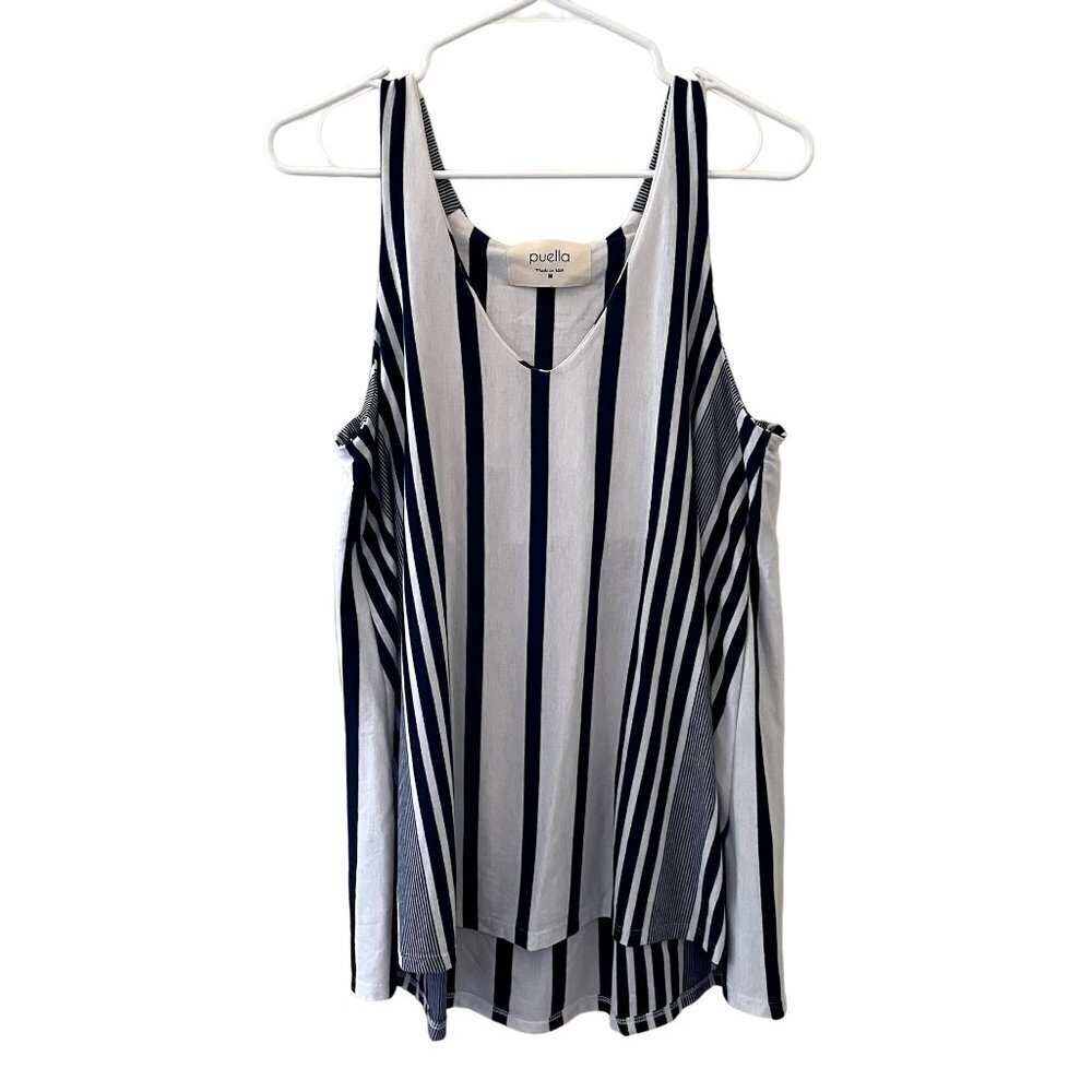Puella sleeveless blue and white ruched v-neck top blouse summer striped